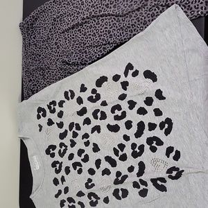 Basic Editions 2 Piece Lt Gray Tunic Top with Full Length Leopard Print Leggings